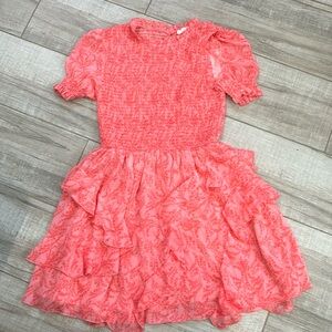 Olivaceous pink babydoll ruffled mini dress